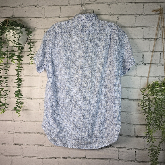 J. Crew Mens Blue and White Patterned Casual Shirt Linen Blend Slim Fit Med - Picture 5 of 8
